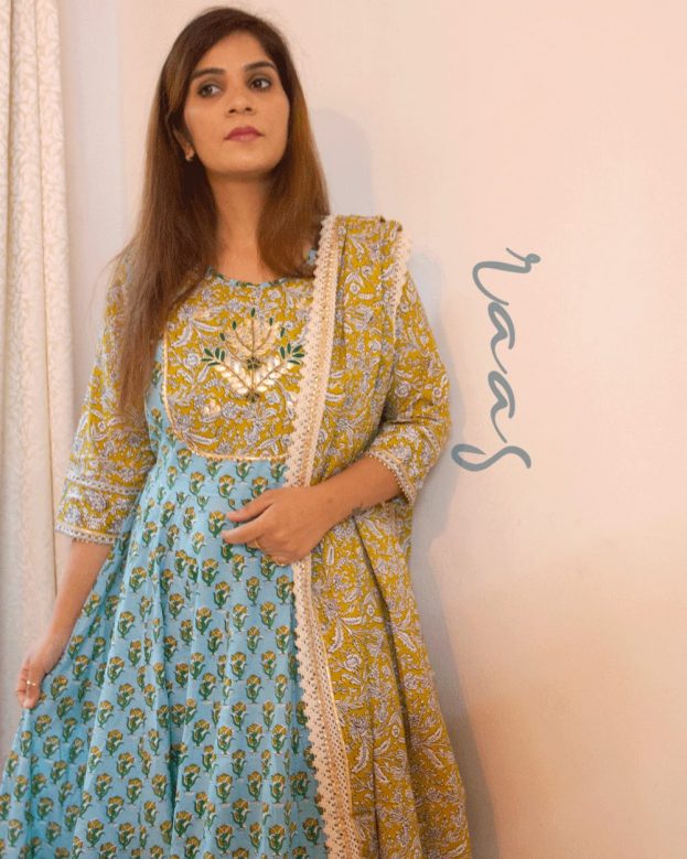Beautiful designer block printed with gotta work and hand wrok fully finished Suit