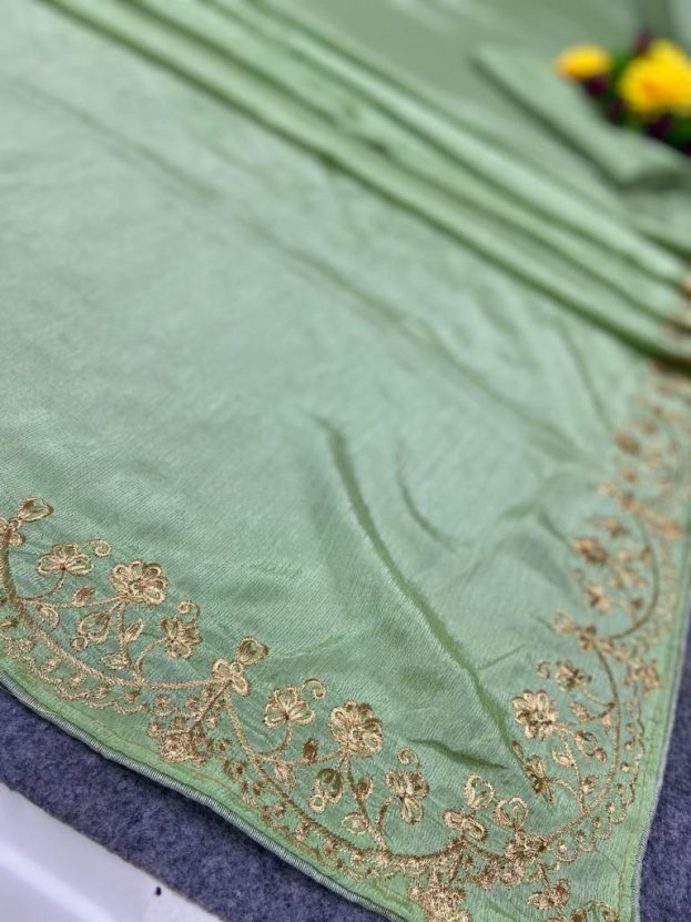 Beautiful Embellished with Heavy Embroidery chiffon Silk saree - Image 2