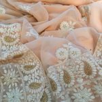 Blooming Georgette with Lucknowi lace border Sarees