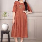 Heavy Ruby Slub Cotton With Neck Value Addition Work Kurtis