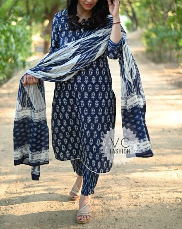 Latest Beautiful cotton printed kurti,pant & dupatta set - Image 2