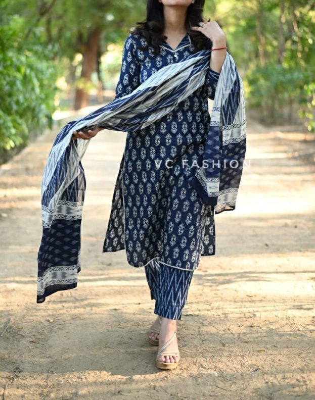 Latest Beautiful cotton printed kurti,pant & dupatta set